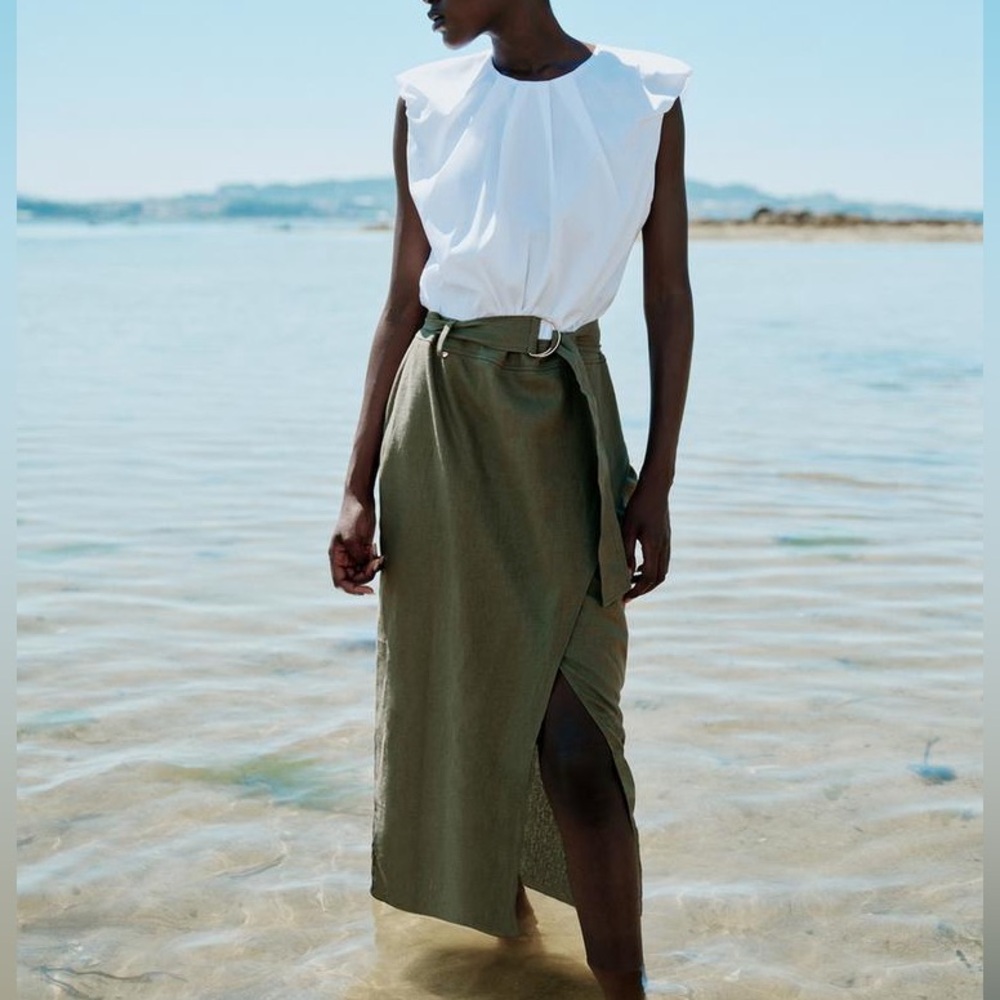 NWT Zara linen blend combination long midi dress